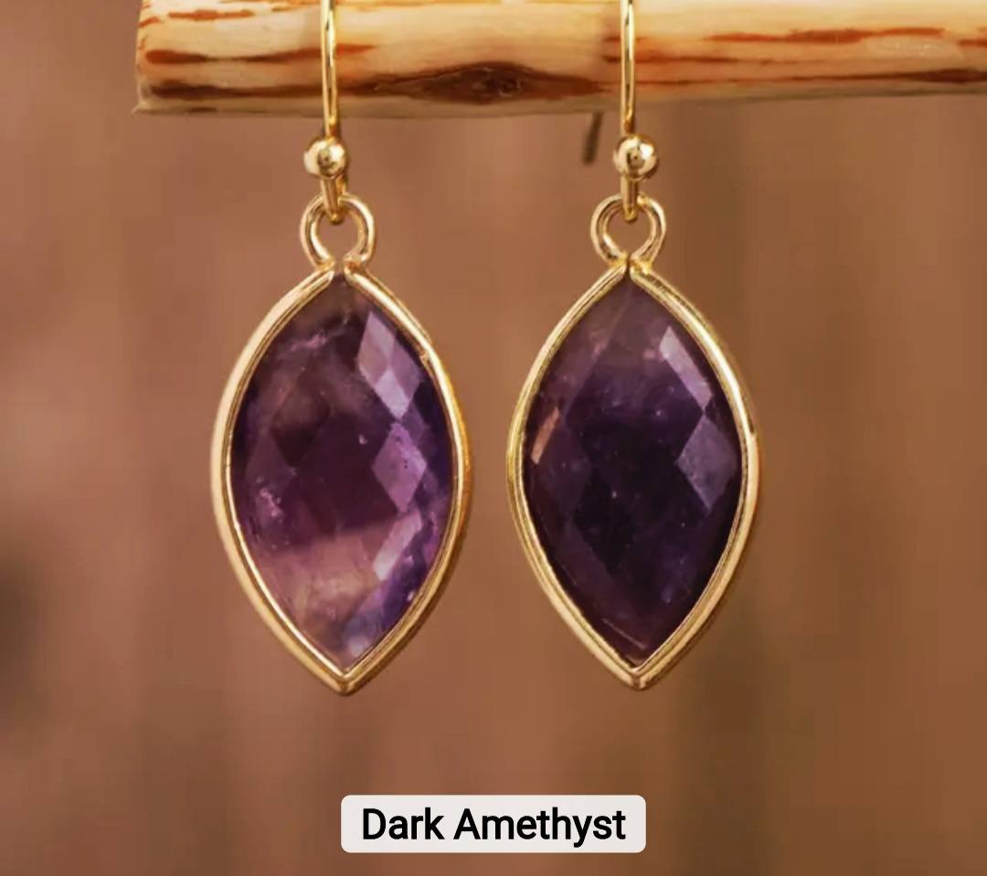 Nye MICCI DESIGN natural Dark Ametyst Øredobber, 30mm Gold Electroplated