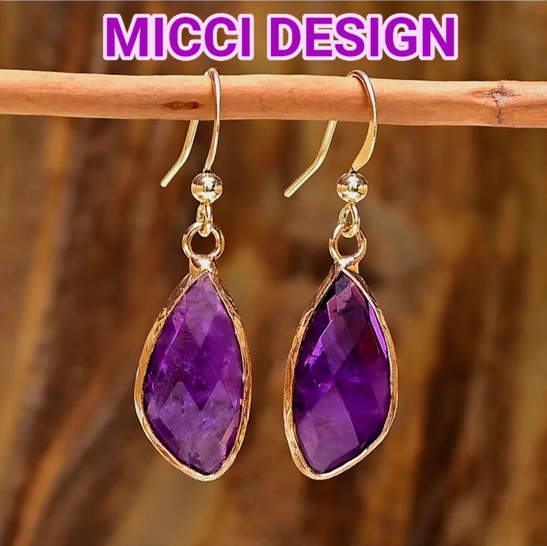 Nye MICCI DESIGN natural Ametyst Øredobber, 30mm Gold Electroplated