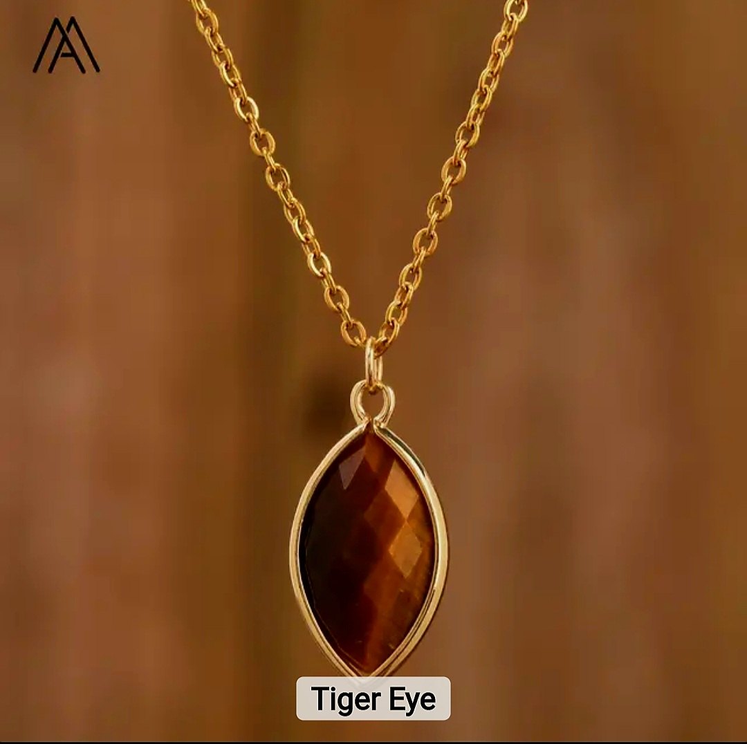 Nytt MICCI Design Oval Stone Kjede, 18K Goldplated, Tigereye