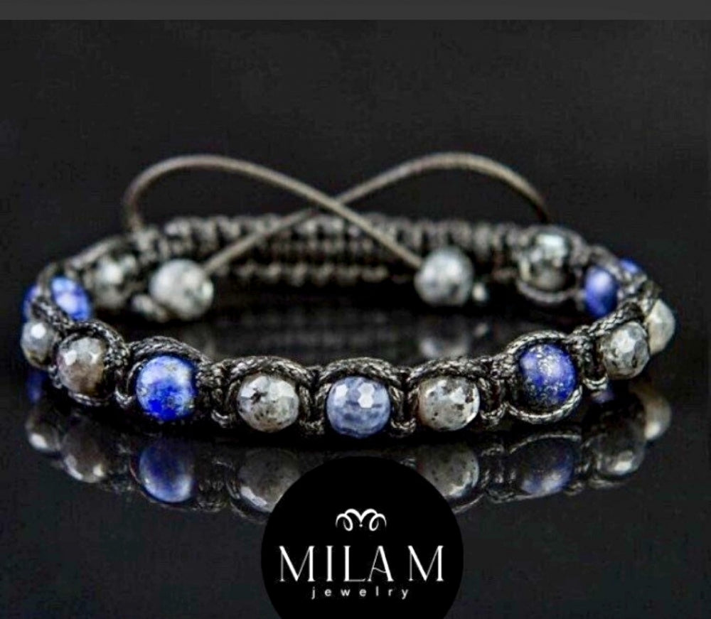 KAMPANJE / Trendy og Exclusivt Shambhala ArmbÅnd , Sapphier, Lapis Lazuli , Larvikite, unisex og justerbare