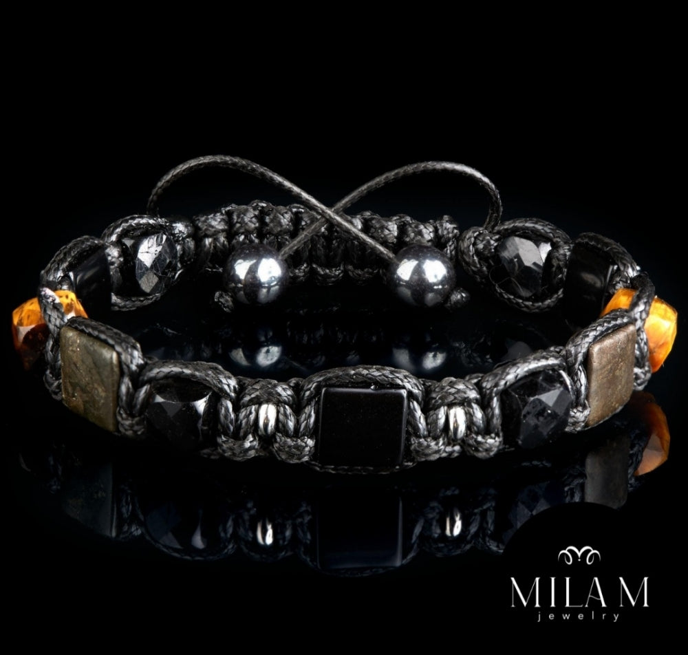 New 2025 Design / Trendy og Exclusivt Shambhala ArmbÅnd, Flat beads Blue tiger eye. Garnet cubes , Unisex - Justerbare
