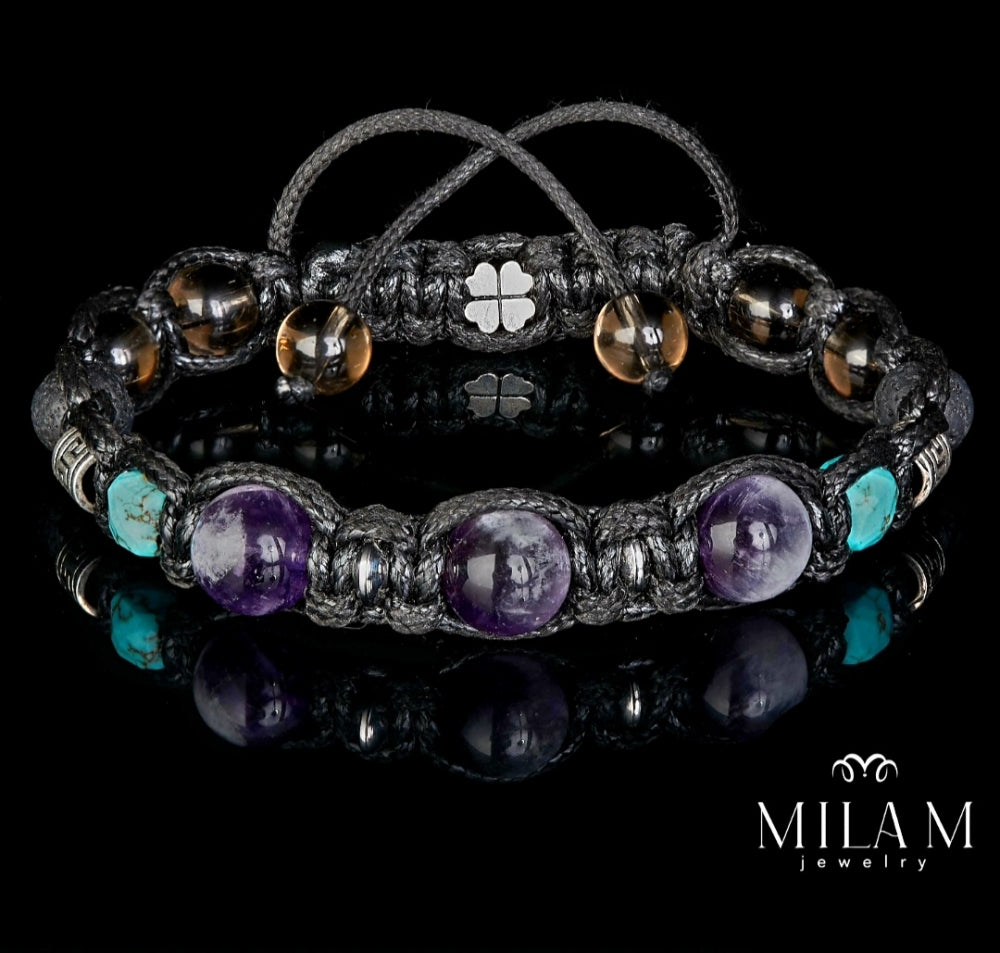 Trendy og Exclusivt Shambhala ArmbÅnd , Ametyst, Turquise, Lavastone, unisex og justerbare