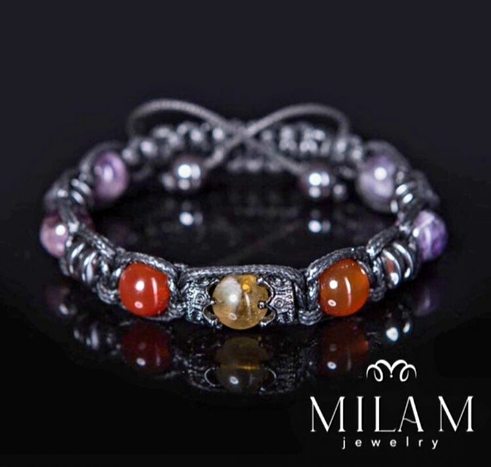 Trendy og Exclusivt Shambhala ArmbÅnd , Ametyst, Citrine og Karneol gemstone , unisex og justerbare