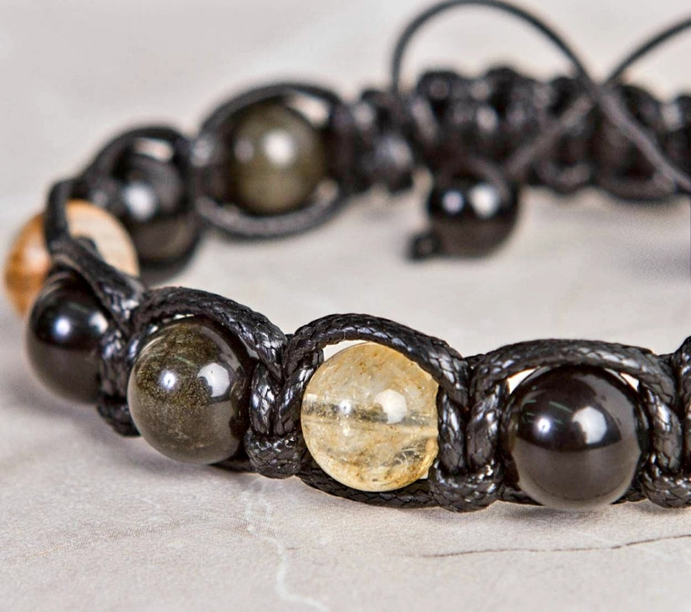 MÅNEDENS UTVALGTE /Trendy og Exclusivt Shambhala ArmbÅnd , Citrine, Golden Obsidian og Marble Onyx, unisex og justerbare