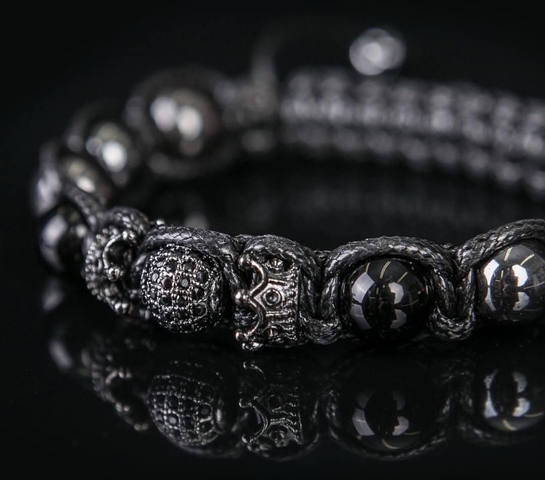 MÅNEDENS UTVALGTE / Trendy og Exclusivt Shambhala Armbånd , Black Men & Woman 's Bracelet Crown Cz Diamond Jewelry Onyx Hematite & Black Elegant Bracelet
