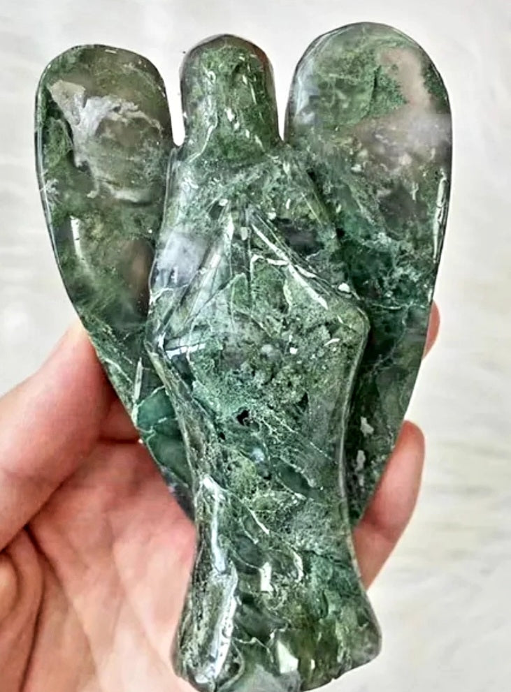 Sjelden og vakker Moss Agate Engel 15 - 16cm