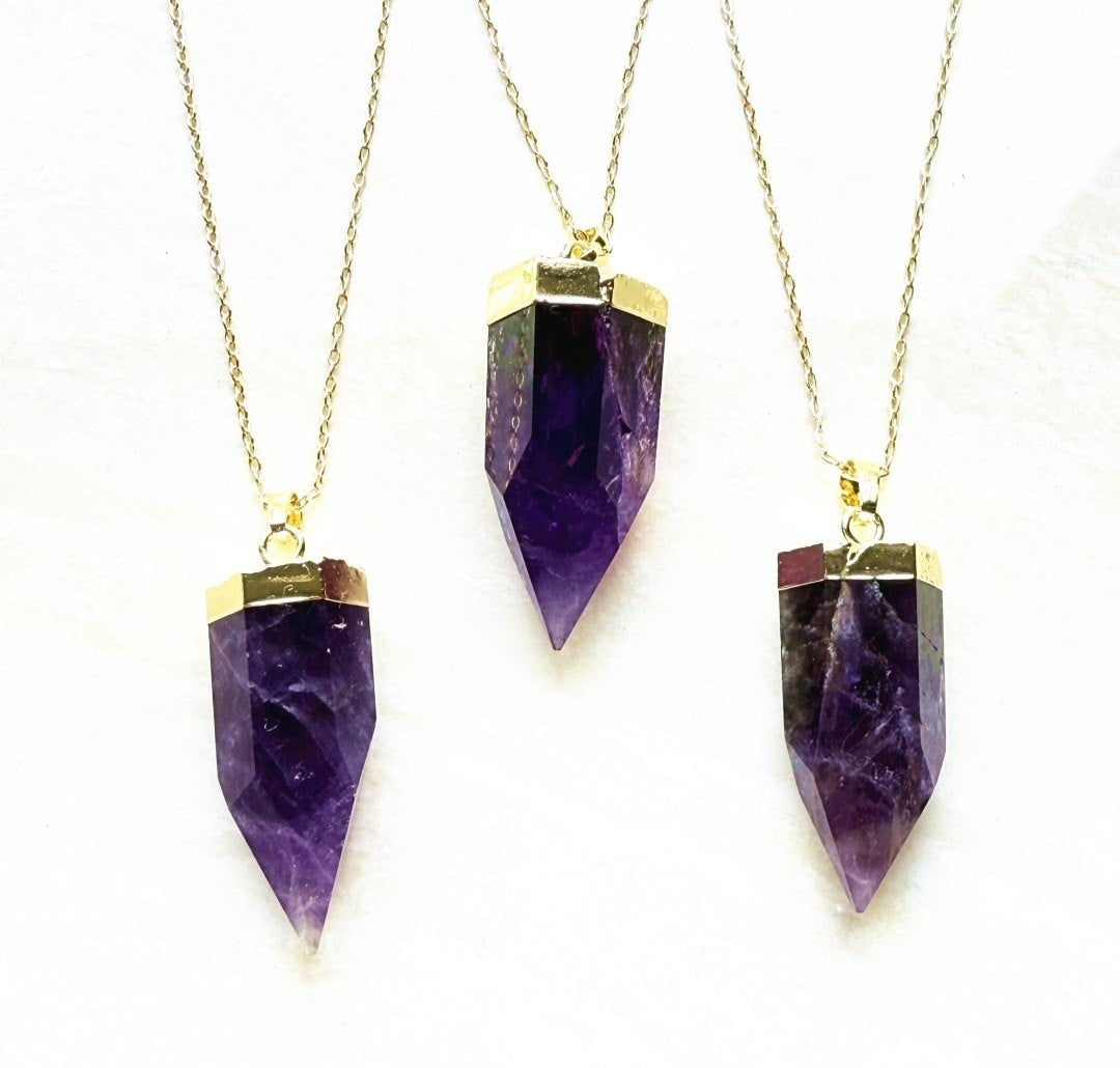 Nye, dobbelt terminert Golden Healer Quartz anheng med kjede , Gold Electroplated