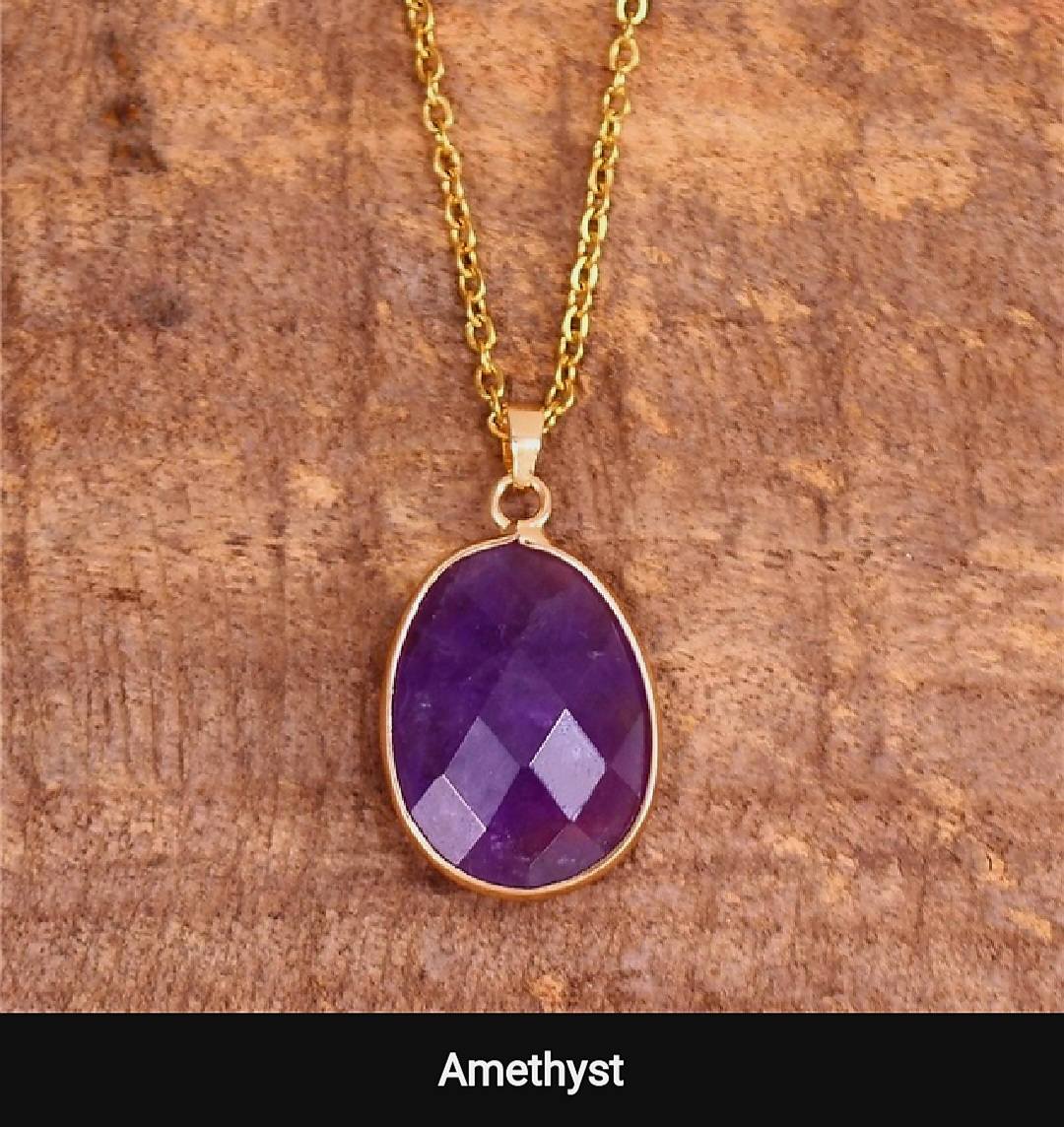 Nye MICCI Design Kjede med 23x17mm Oval Ametyst Anheng , Gold Electroplated