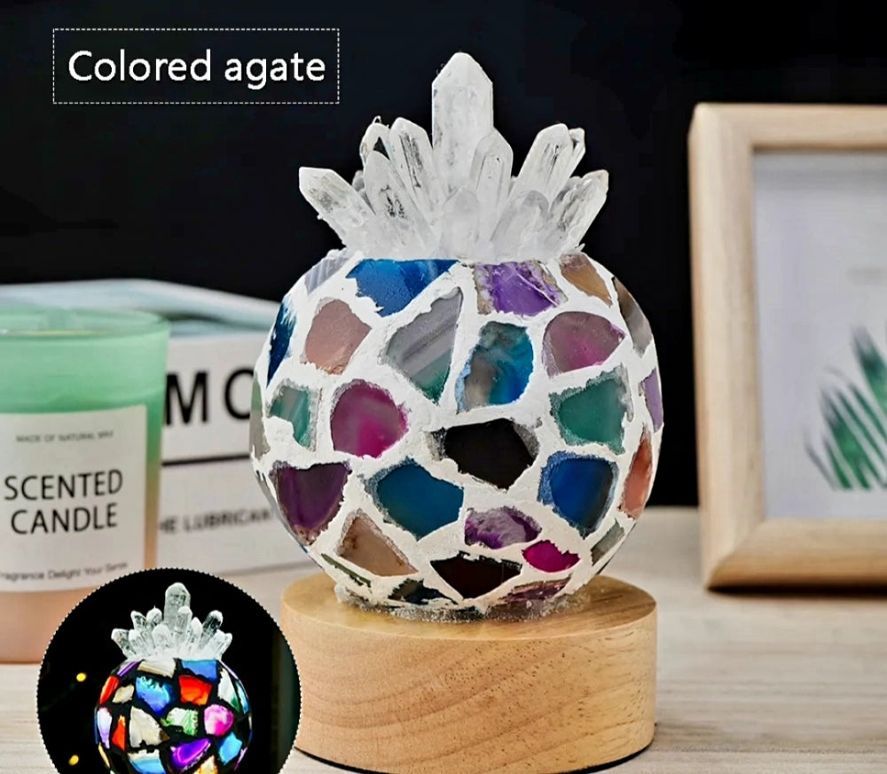 Ny, dekorativ Mixed Agat & Clear Quartz Krystallampe i " Pineapple " Design