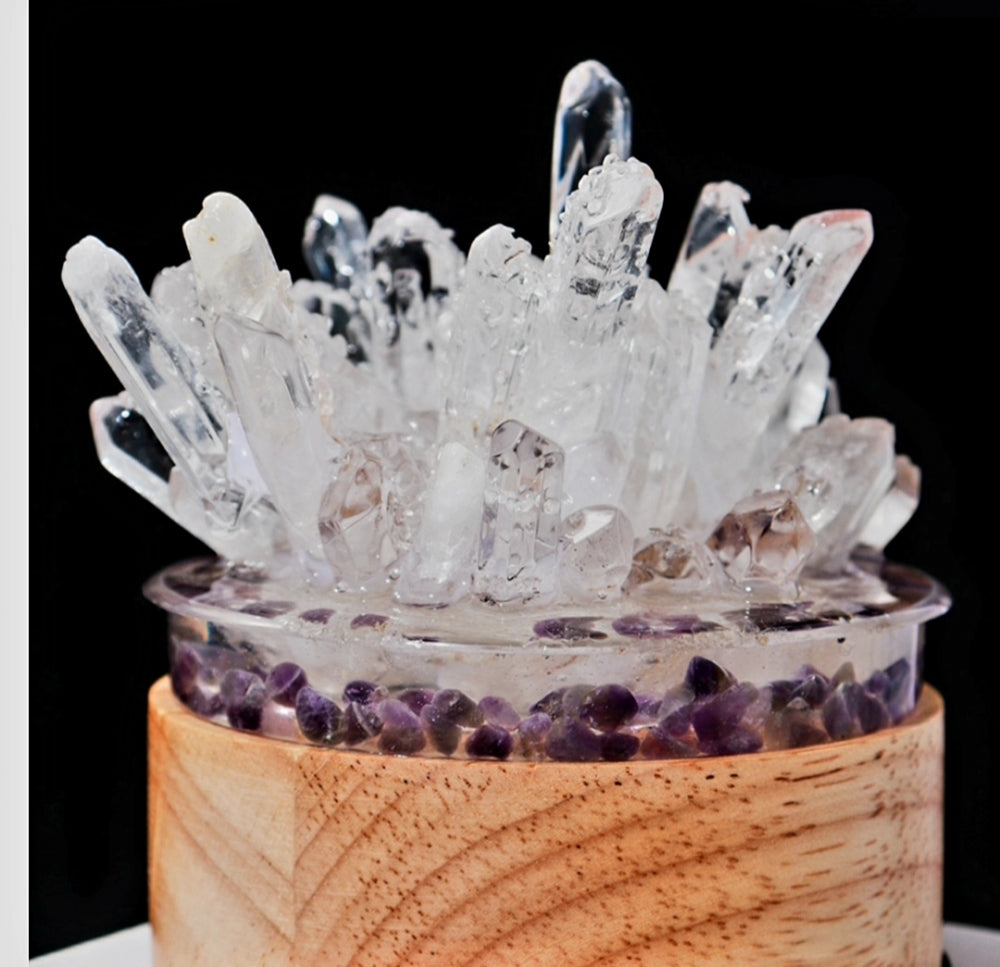 Ny, dekorativ Clear Quartz Cluster Krystallampe m/led trebase, ca. 10cm