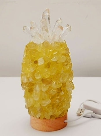 Nyhet / Ny, stor og hÅndlaget " Pineapple " Crystal Yellow Quartz Stone Ledlampe med dekorativ Crystal Top Decor..18x8cm