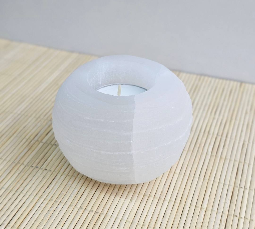 Selenitt Telys dekorasjon , Snowball Design - 10x10cm, 1200gram, Large