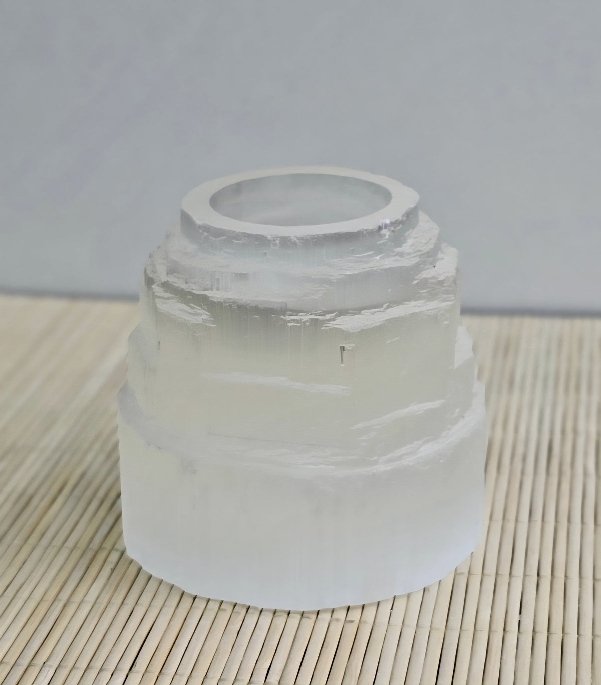 Selenitt Telys dekorasjon , Iceberg Design - 8x8cm, 700gram, Medium