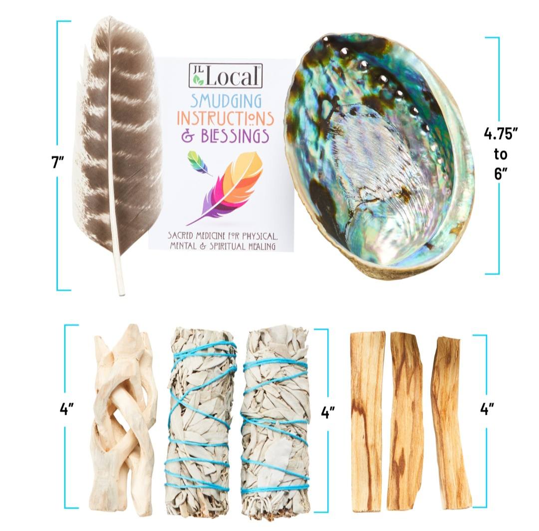 White Sage Smudge Kit with Feather, 2 Sage Bundles, 3 Palo Santo Sticks, Abalone Shell + Stand | Home Smoke Cleanse Kit | House Cleansing