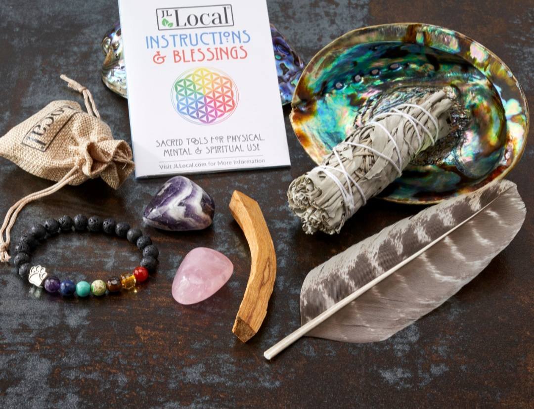 2025 Sage Smudge Kit with Feather, White Sage, Palo Santo, Abalone Shell + Stand, Rose Quartz Stone, Amethyst Stone | Smoke Cleanse Home Cleanse
