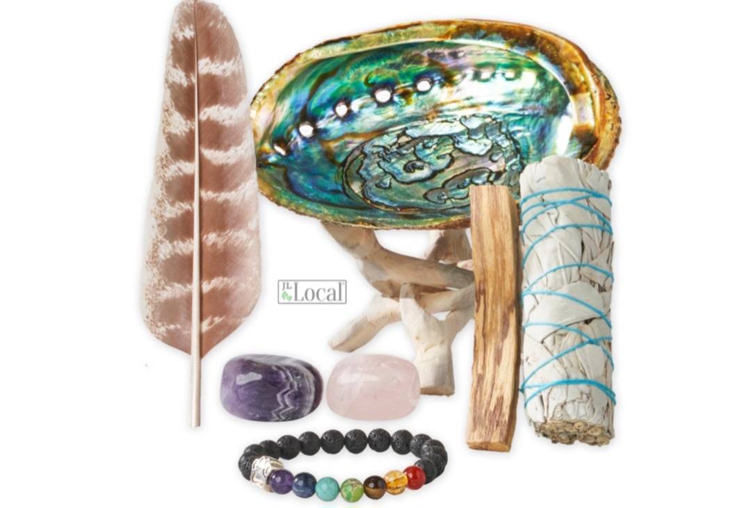 2025 Sage Smudge Kit with Feather, White Sage, Palo Santo, Abalone Shell + Stand, Rose Quartz Stone, Amethyst Stone | Smoke Cleanse Home Cleanse