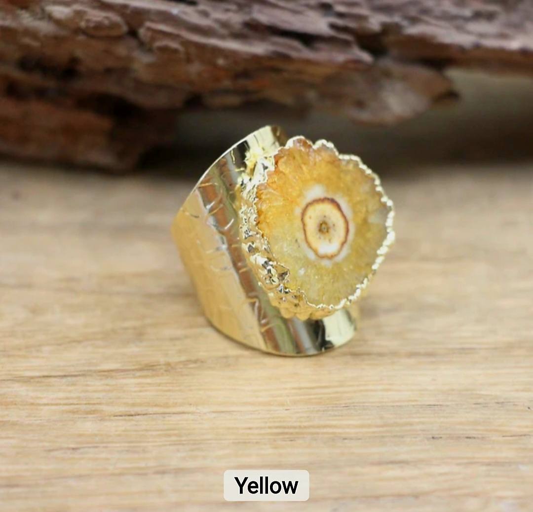 Fashion Ring natural Solar Yellow Quartz, Gold Electroplated, Justerbar