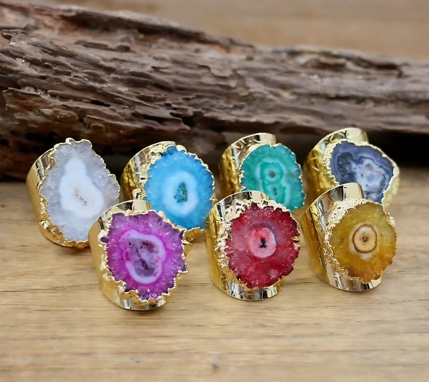 Fashion Ring natural Solar Yellow Quartz, Gold Electroplated, Justerbar