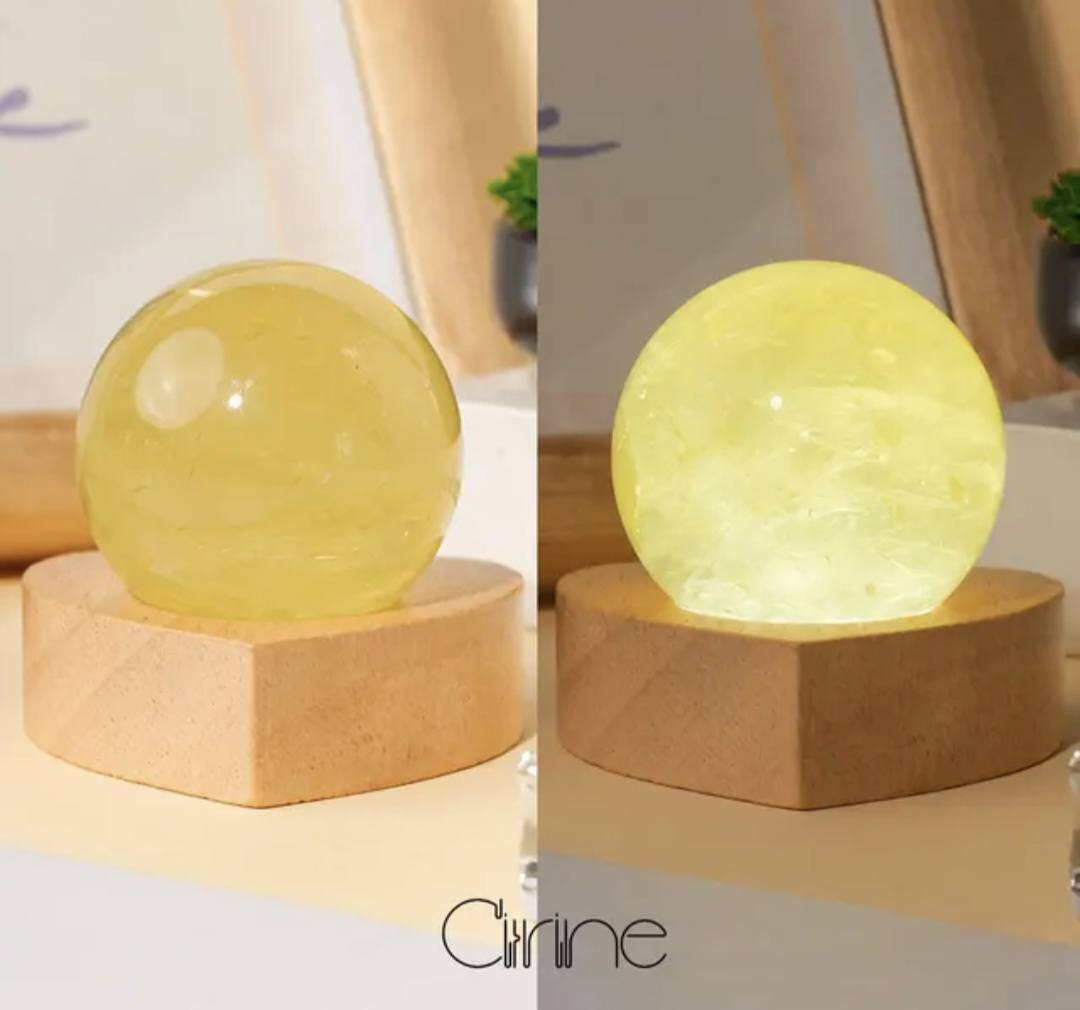 Nye, Led Crystal Sphere Quartz decorlamper... Citrine Cluster, 6cm m/4cm Kule inkl. trebase