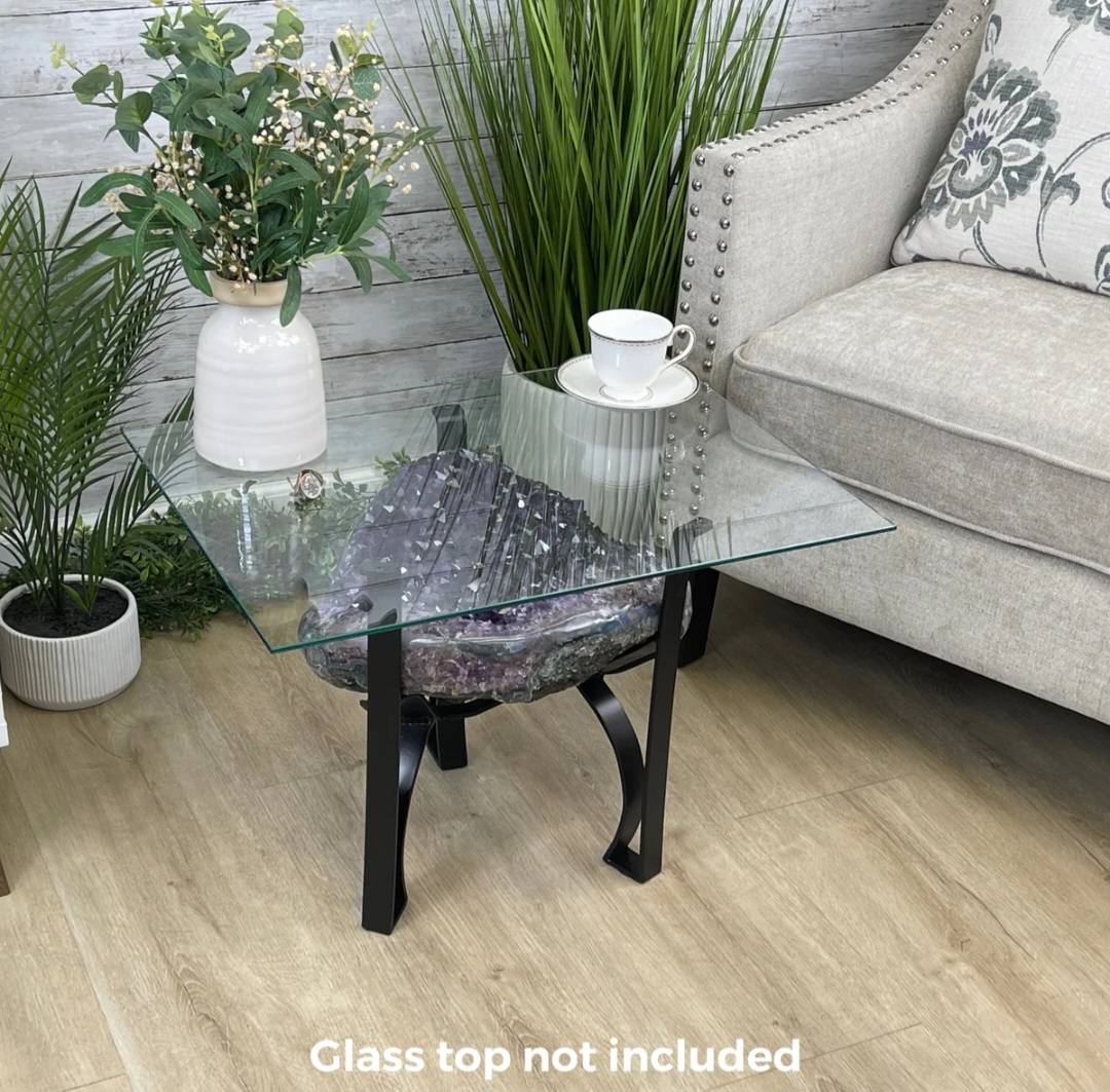 Extra Plus Brazilian Amethyst Geode SOFA Table Metal Frame Table w/Druzy big Cluster, ca. 35kg m/ramme - 40x30x20cm Stone
