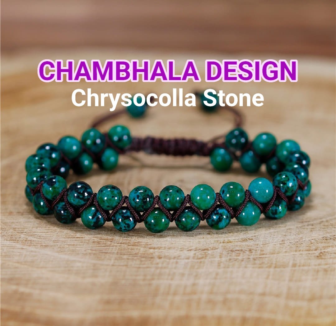 Enkle og vakre Chambhala Deluxe 2 rader Design armbånd med naturlig Crysocolla sten