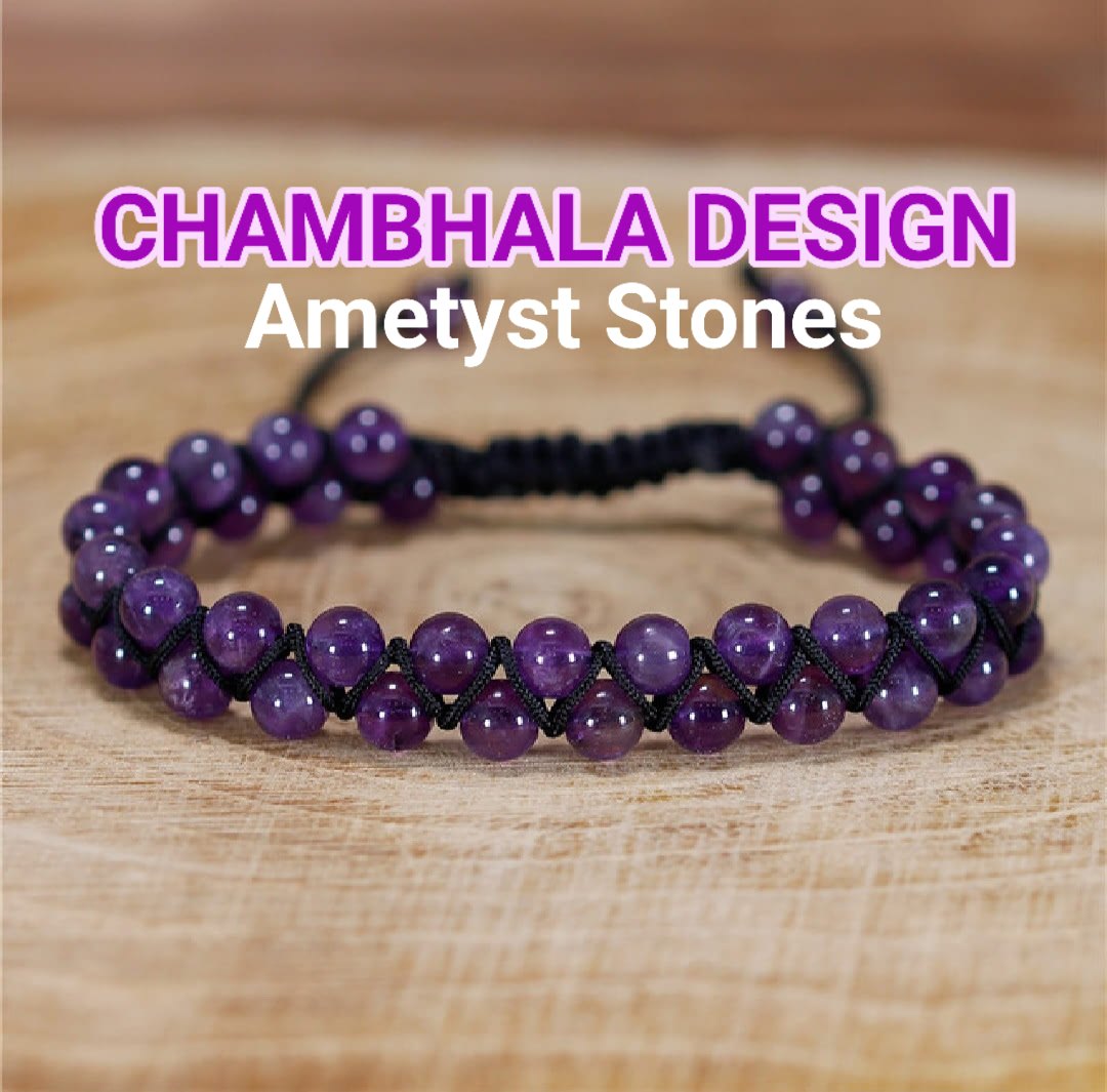 Enkle og vakre Chambhala Deluxe 2 rader Design armbånd med naturlig Ametyst sten