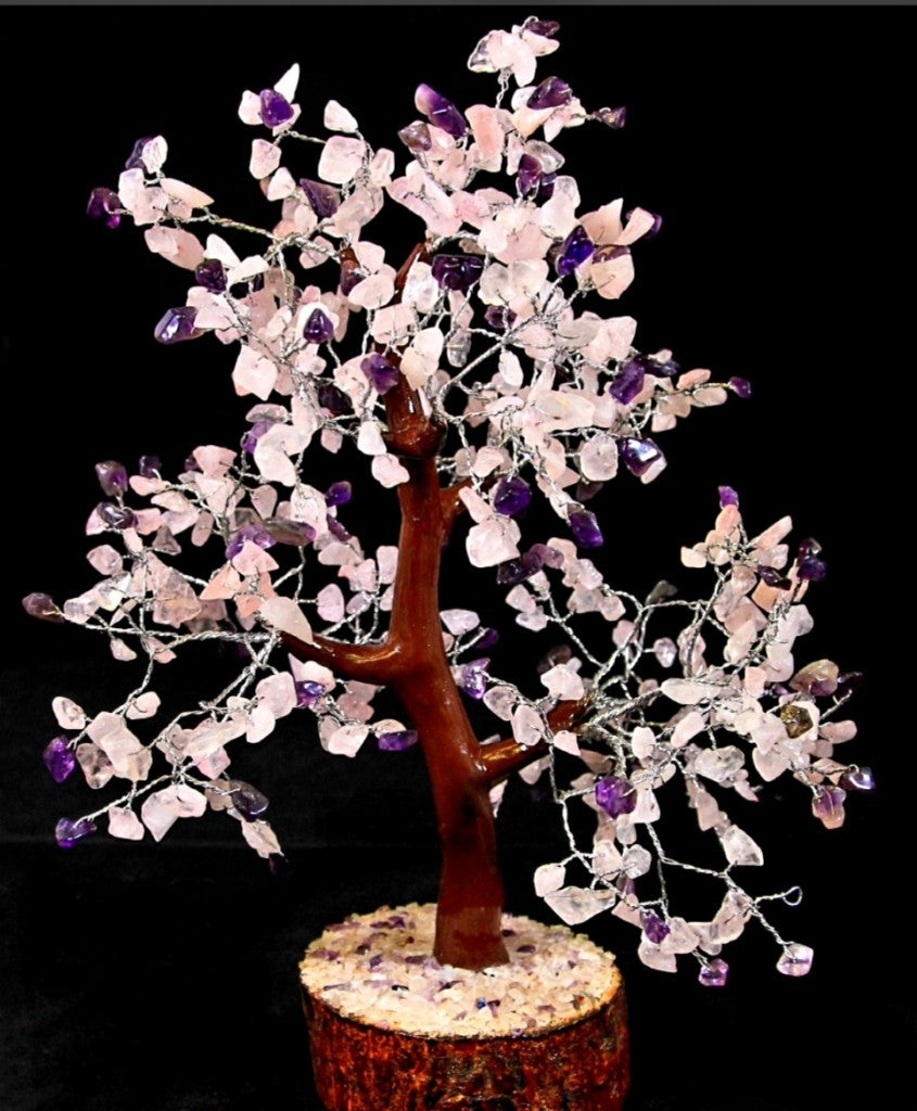 NYHET ! STORE FENG SHUI KRYSTALL LYKKETRE ... Ametyst / Rosenkvarts 25 - 30CM, 500 Chips Krystaller