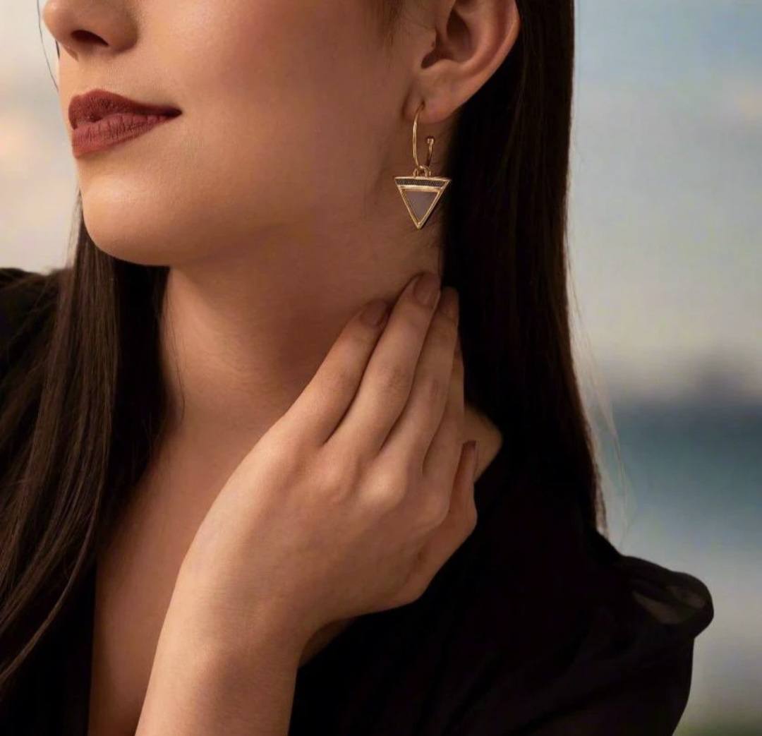 Triangles 18K Gold Plated & Black Rhodium Earrings w/ 4 Interchangeable Gemstone Pairs