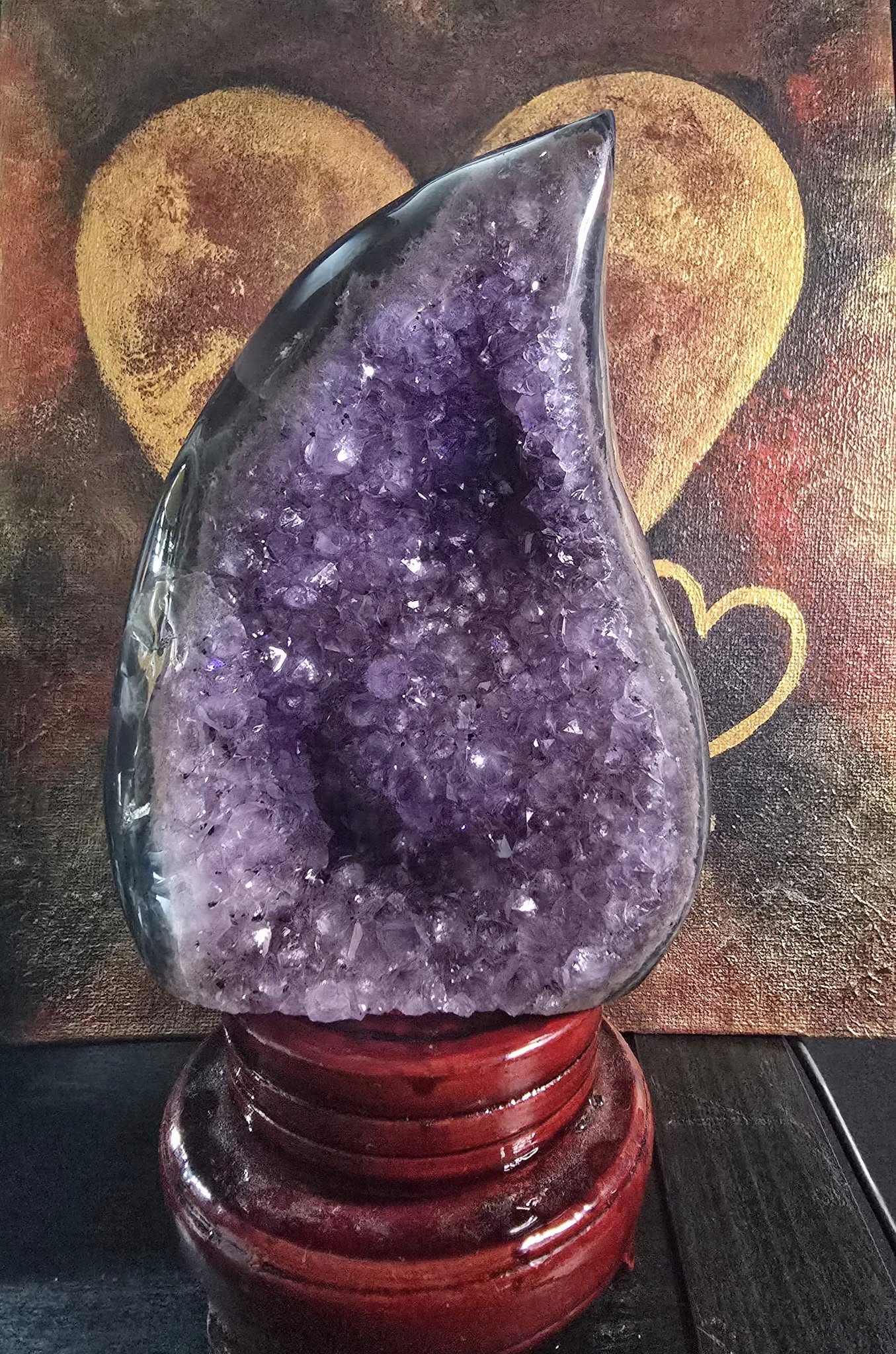 MÅNEDENS UTVALGTE / Natural Uruguay Amethyst & Agate Flame Geode, ca. 700gram, 14x10cm - FST0163