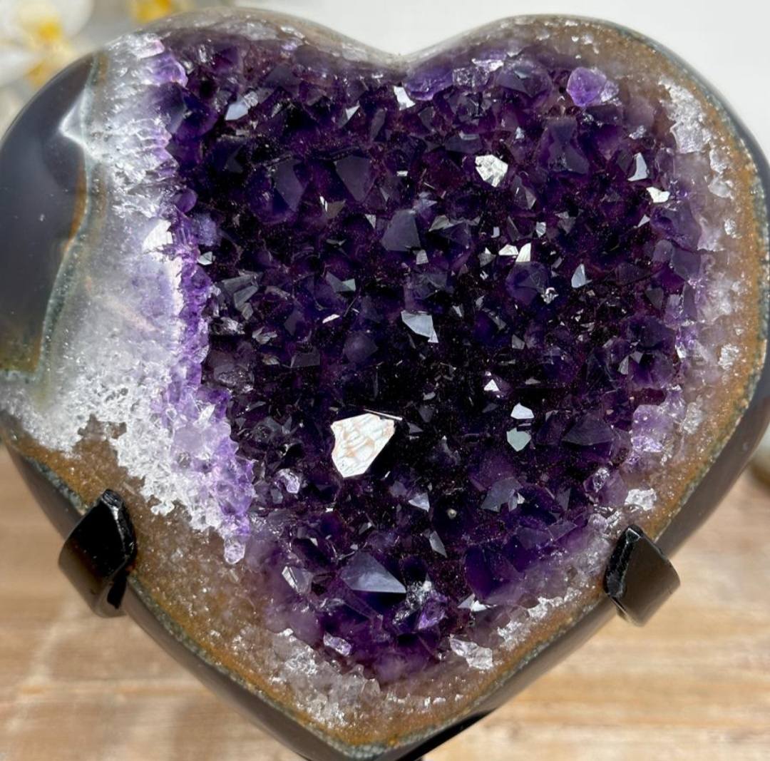 Natural Uruguay Amethyst & Agate Stone Heart w/Metal stand, Unique Piece, HST0249, 15.5x13cm - 1.32kg