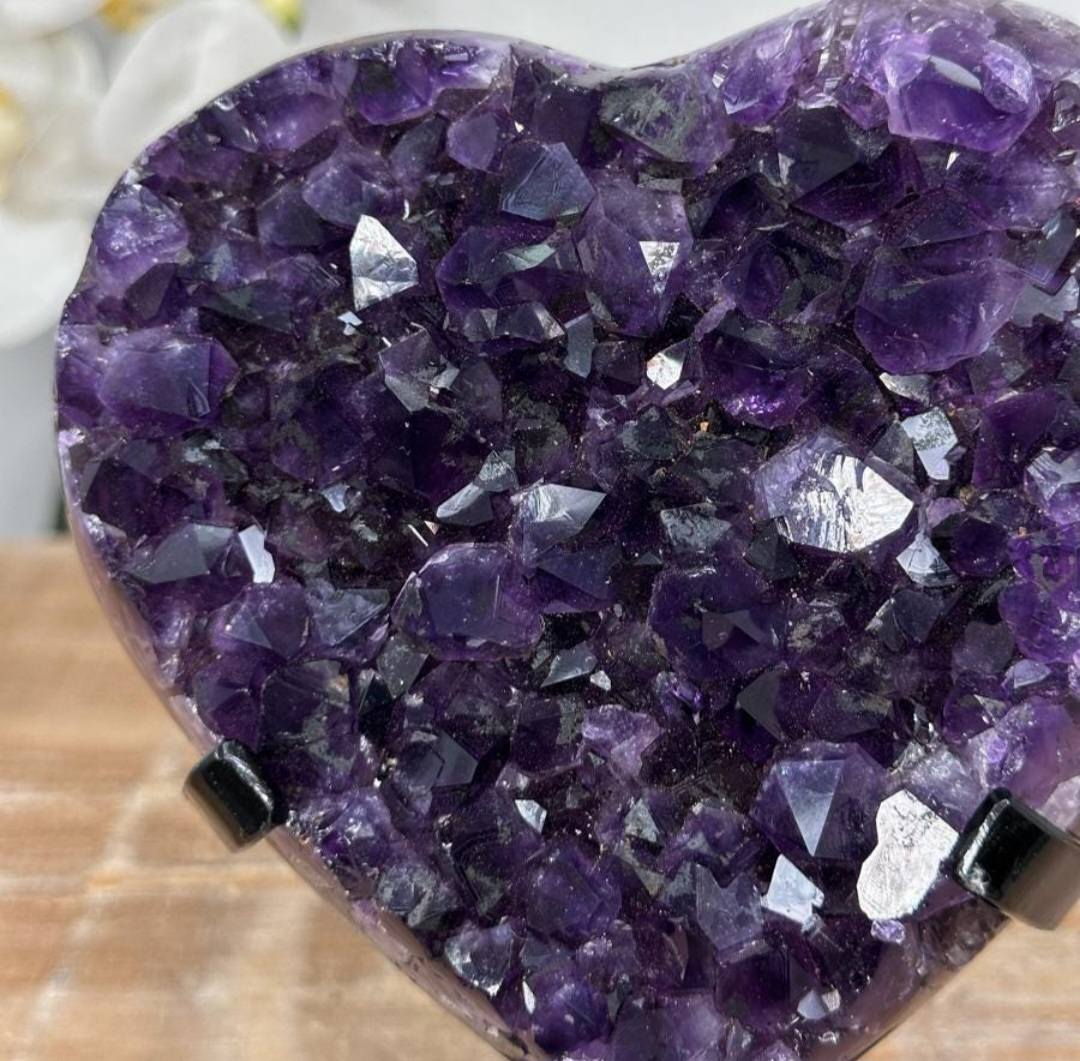 Deep Purple Uruguayan Amethyst Heart Carving, Large Crystal Heart Carving, Unique Piece, HST0242 - 14.5x12.5cm, 840gram