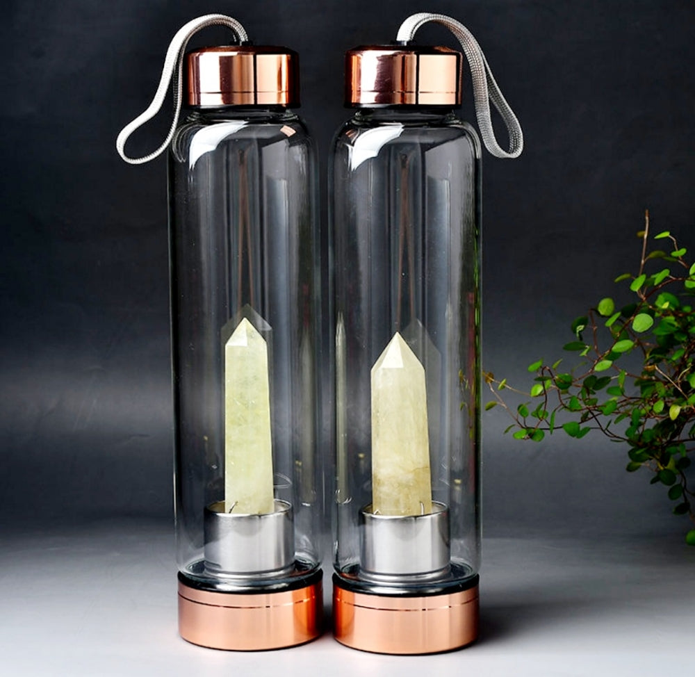 Vannbeholder 0.6liter flaske i glass med Citrin Tårnkrystall