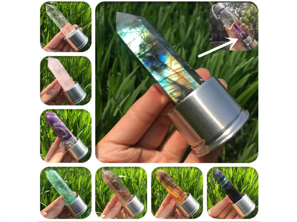 Ekstra Obelisk Tårnkrystall til vannflaske med alubase, 8 stentyper