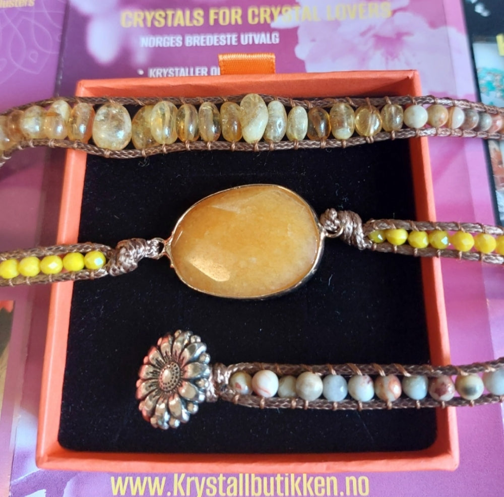 2 -1 BOHO WRAP BRACELET 5 rader skinnarmbånd med stor vakker natursten i 14 Design