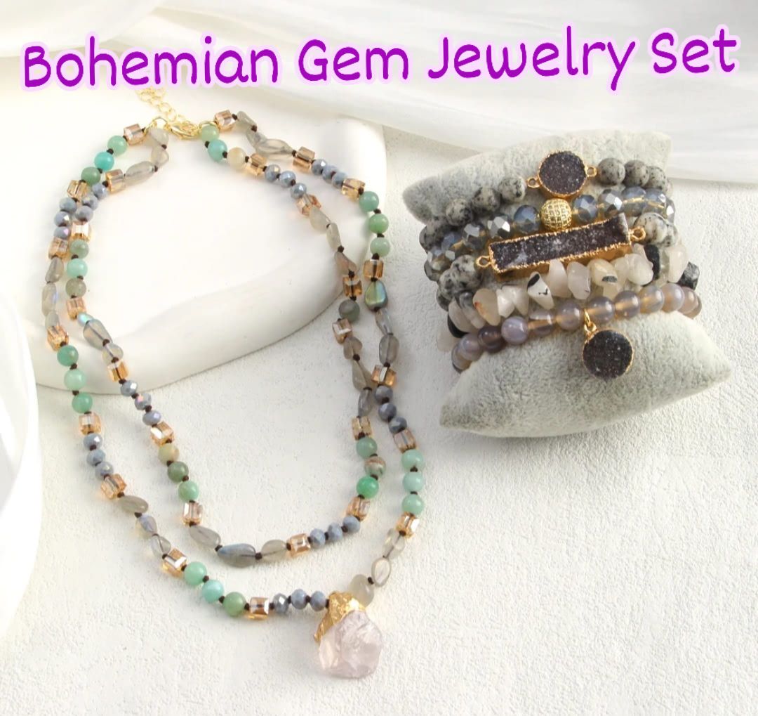 2025 Trendy Bohemian Smykkesett ( Boho Kjede og armbånd )