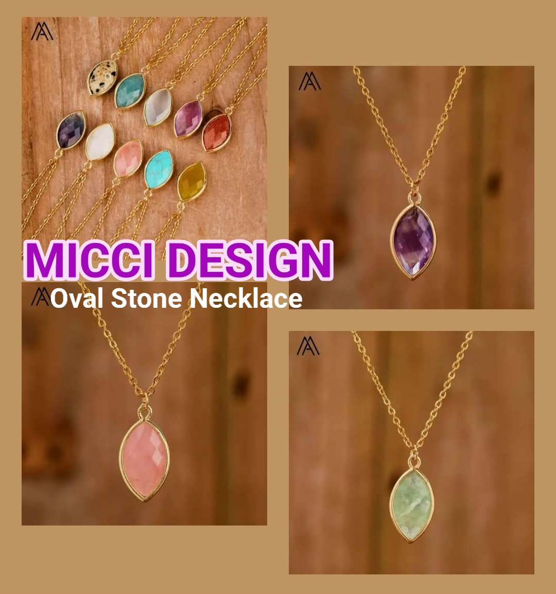MICCI Oval Stone Designkjeder, 17 stentyper, 18K Goldplated