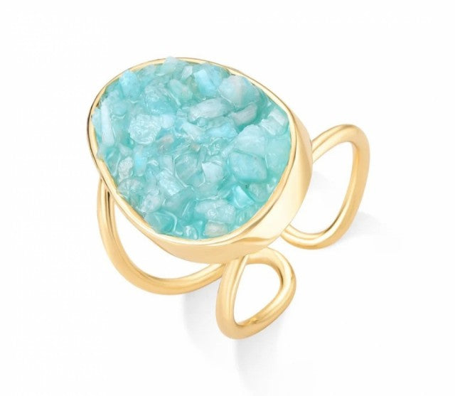 2025 Brazil Gem 18 K Gold Plated Cuff Ring with Natural Amazonite Gemstones