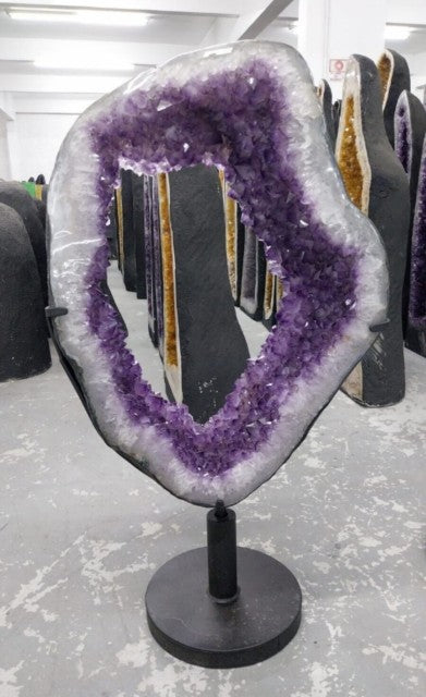 BIG Brazilian Amethyst Portal on Spinning Stand. Natural Crystal Geode, 46kg - 67cm x 52cm , m/stativ 93cm.