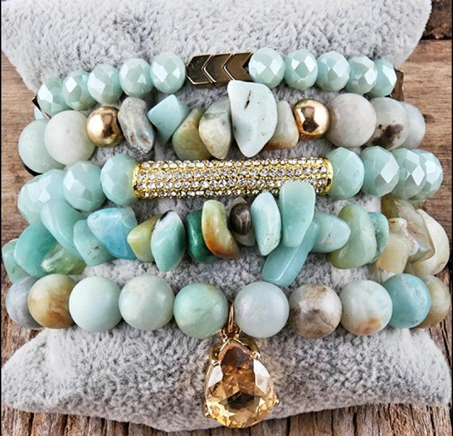 Nye, fleksible 5 rader armbÅnd med druzy Agat sten, Design 6 ( 4 Modeller )