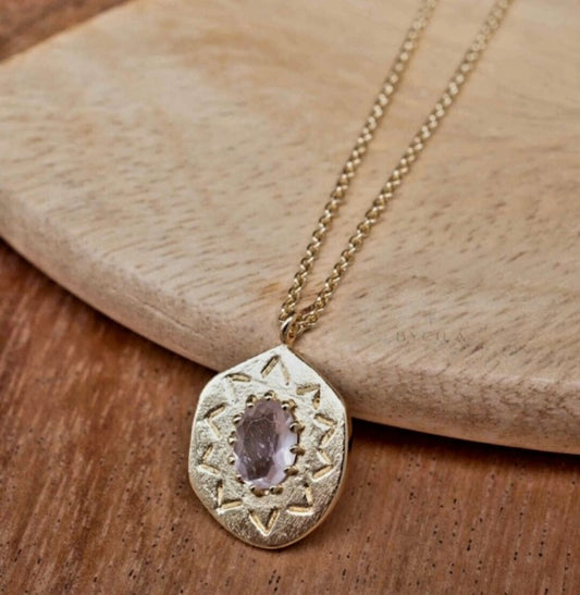 Nytt, vakkert Krystallkjede i et lekkert og Trendy Medallion Design med Rose Quartz, 18K Gold filled
