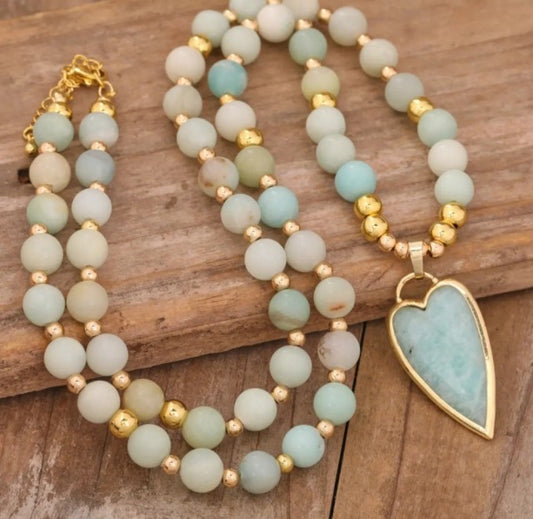 NYE FASHION CRYSTAL AMAZONITE QUARTZ m/ LONG HEART ANHENG