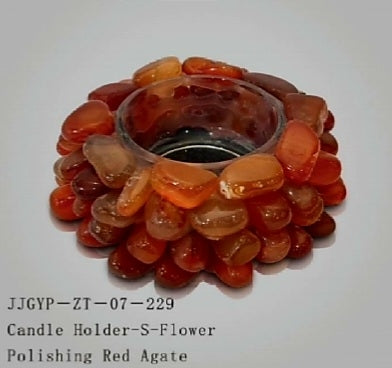 Rød / Oransje Agate krystall Telysdekorasjon m/innvendig glass til telys , ca. 10cm