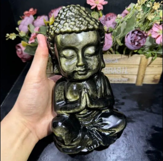 Vakker, hÅndlaget Buddha 20cm Golden Obsidian, XLarge