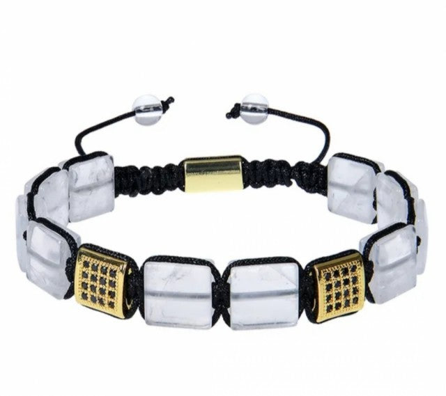 Chambhala Flatstone ArmbÅnd , Clear Quartz - Justerbare - Natural Stone