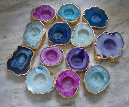 Indian Pink Agat Coaster Telys dekorasjon Gold Electroplated, Medium - 10cm