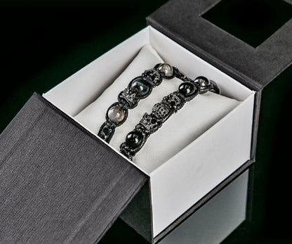 Trendy og Exclusivt Shambhala ArmbÅnd, Raw Sapphire, Blue Tigereye, African Emerald, Hematite Unisex og justerbare
