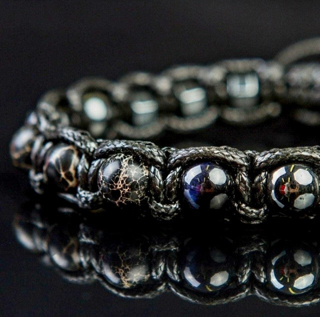 MÅNEDENS UTVALGTE /Trendy og Exclusivt Shambhala ArmbÅnd , Imperial Jasper, Blue Tigereye, Hematite,  unisex og justerbare