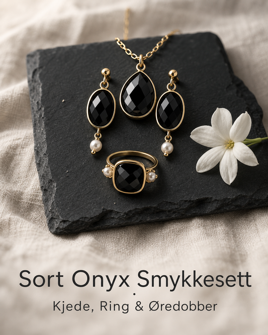 Nytt Smykkesett fra MICCI Design i Sort Onyx. ( Kjede, *Ring, Øredobber )