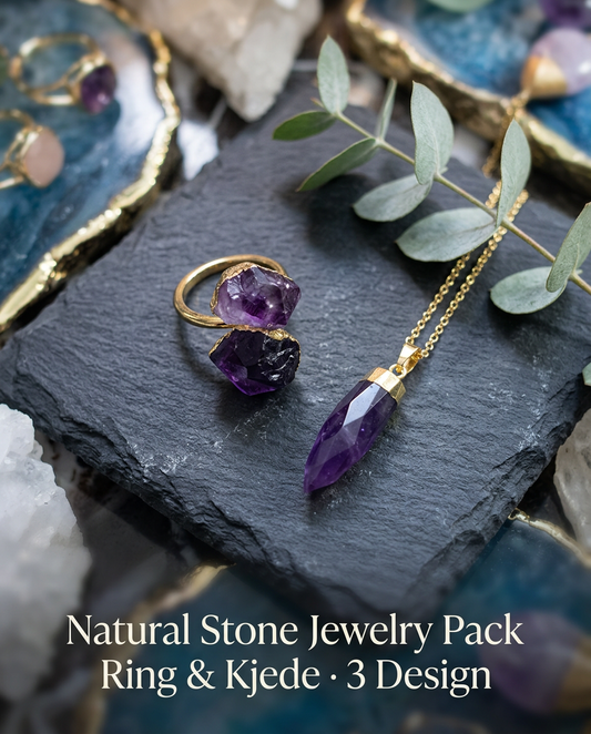 KAMPANJE NATURAL STONE JEWELRY PACK ( Two Stone Ring & Necklace w/Point )