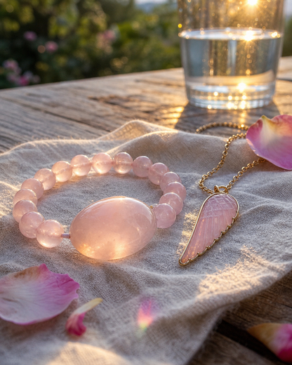 SOMMERTILBUD - 50% / - Smykkesett - Chambhala Armbånd & Angel Wing Kjede, 7 stentyper